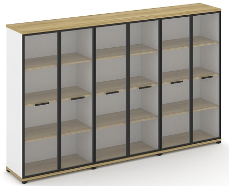 Шкаф три широкие секции, 4 ниши (6 фасадов стекло прозрачное в раме, 4 ниши) CN.STS-436 RP B/W