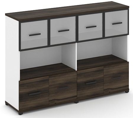 Шкаф две широкие секции, 3 ниши (4 фасада фасадов ЛДСП, 1 ниша+ 4 фасада стекло белое матовое в раме, 1 ниша) CN.STS-325 RM B/W