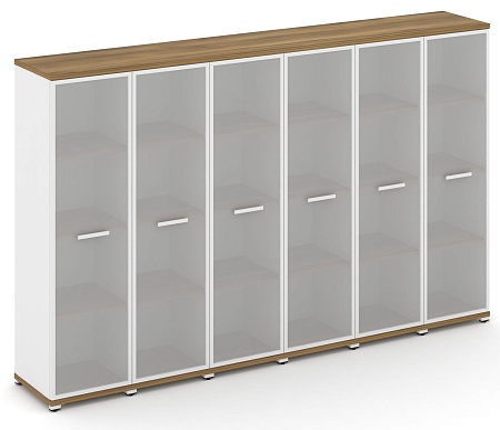 Шкаф шесть узких секций, 4 ниши (6 фасадов стекло белое матовое в раме, 4 ниши) CN.STU-466 RM B/W