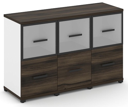 Шкаф три узкие секции, 2 ниши (3 фасада ЛДСП, 1 ниша + 3 фасада стекло белое матовое в раме, 1 ниша) CN.STU-232 RM B/W