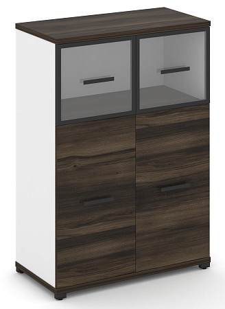 Шкаф две широкие секции, 3 ниши (2 фасада ЛДСП, 2 ниши + 2 фасада стекло прозрачное в раме, 1 ниша) CN.STS-314 RP B/W