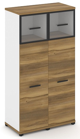 Шкаф две узкие секции, 4 ниши (2 фасада ЛДСП, 3 ниши + 2 фасада стекло прозрачное в раме, 1 ниша) CN.STU-424 RP B/W