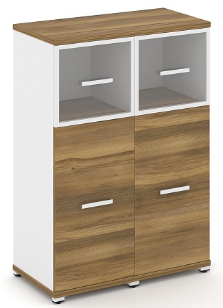 Шкаф две узкие секции, 3 ниши (2 фасада ЛДСП, 2 ниши + 2 фасада стекло прозрачное в раме,  1 ниша) CN.STU-324 RP B/W