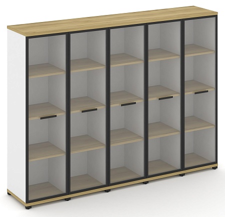 Шкаф пять узких секций, 4 ниши (5 фасадов стекло прозрачное в раме, 4 ниши) CN.STU-456 RP B/W