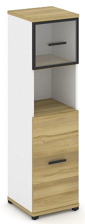 Шкаф одна узкая секция, 4 ниши (фасад ЛДСП, 2 ниши + фасад стекло прозрачное в раме,  1 ниша) CN.STU-415 RP B/W