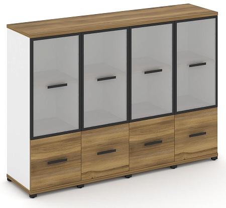 Шкаф четыре узкие секции, 3 ниши (4 фасада ЛДСП, 1 ниша + 4 фасада стекло белое матовое, 2 ниши) CN.STU-342 RM B/W