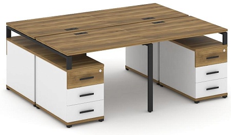 Рабочая станция на 4 места с двумя двухсторонними опорными тумбами CN.DRS-325 B/W