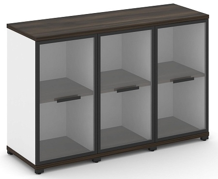Шкаф три узкие секции, 2 ниши (3 фасада стекло прозрачное в раме, 2 ниши) CN.STU-233 RP B/W
