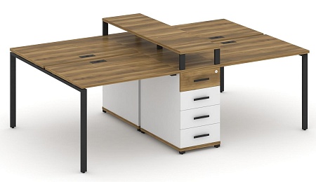 Рабочая станция на 6 мест с четыремя опорными тумбами CN.DRS-433 B/W