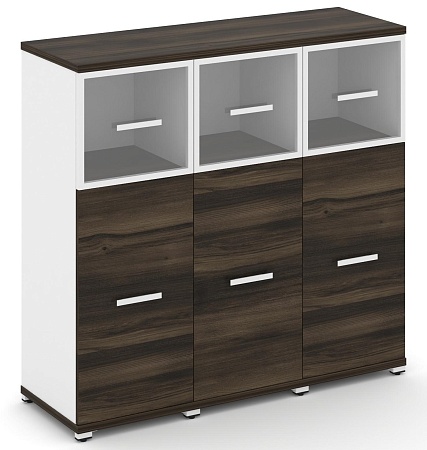 Шкаф три узкие секции, 3 ниши (3 фасада ЛДСП, 2 ниши + 3 фасада стекло прозрачное в раме, 1 ниша) CN.STU-334 RP B/W