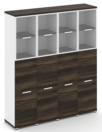 Шкаф четыре узкие секции, 5 ниш (4 фасада ЛДСП, 3 ниши + 4 фасада стекло прозрачное в раме,  2 ниши) CN.STU-545 RP B/W