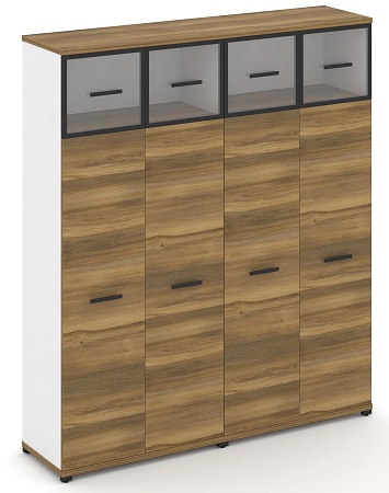 Шкаф две широкие секции, 5 ниш (4 фасада ЛДСП, 4 ниши + 4 фасада стекло прозрачное в раме, 1 ниша) CN.STS-527 RP B/W