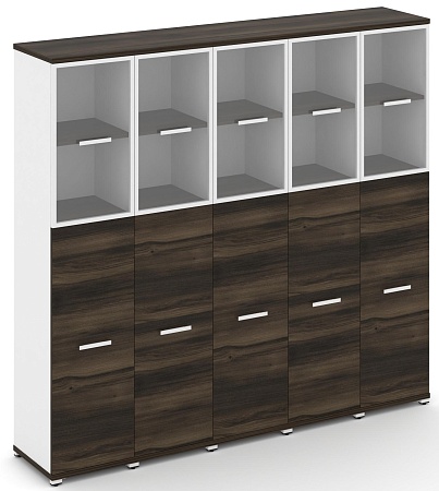 Шкаф пять узких секций, 5 ниш (5 фасадов ЛДСП, 3 ниши + 5 фасадов стекло прозрачное в раме, 2 ниши) CN.STU-555 RP B/W