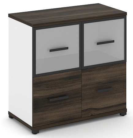 Шкаф две широкие секции, 2 ниши (2 фасада ЛДСП, 1 нишу + 2 фасада стекло белое матовое в раме, 1 ниша) CN.STS-212 RM B/W