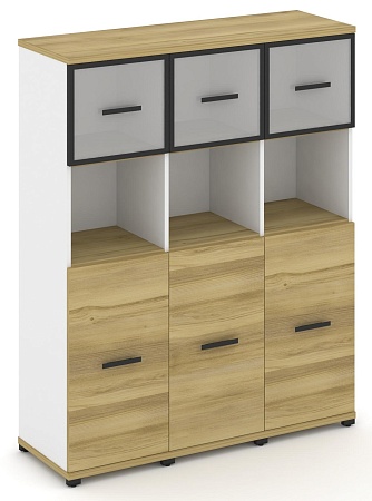 Шкаф три узкие секции, 4 ниши (3 фасада ЛДСП,  2 ниши + 3 фасада стекло белое матовое в раме, 1 ниша) CN.STU-435 RM B/W