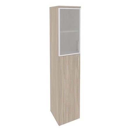 Шкаф высокий узкий левый (1 средний фасад ЛДСП + 1 низкий фасад стекло в раме) O.SU-1.7R(L)