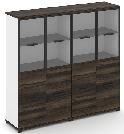 Шкаф две широкие секции, 4 ниши (4 фасада ЛДСП, 2 ниши + 4 фасада стекло прозрачное в раме, 2 ниши) CN.STS-422 RP B/W