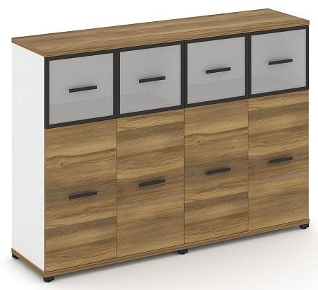 Шкаф две широкие секции, 3 ниши (4 фасада ЛДСП, 2 ниши + 4 фасада стекло стело белое матовое в раме, 1 ниша) CN.STS-324 RM B/W