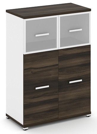 Шкаф две широкие секции, 3 ниши (2 фасада ЛДСП, 2 ниши + 2 фасада стекло стело белое матовое в раме, 1 ниша) CN.STS-314 RM B/W