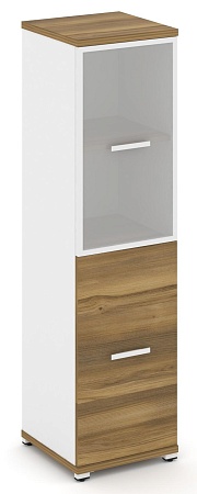 Шкаф одна узкая секция, 4 ниши (фасад ЛДСП,  2 ниши + фасад стекло белое матовое в раме, 2 ниши) CN.STU-412 RM B/W