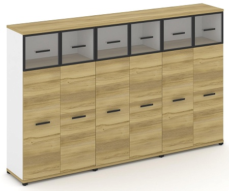 Шкаф три широкие секции, 4 ниши (6 фасадов ЛДСП, 3 ниши + 6 фасадов стекло прозрачное в раме, 1 ниша) CN.STS-434 RP B/W