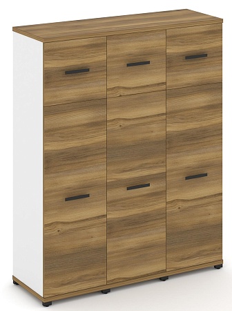 Шкаф 3 узкие секции, 4 ниши (3 фасада ЛДСП, 3 ниши + 3 фасада стекло белое матовое в раме, 1 ниша) CN.STU-434 B/W