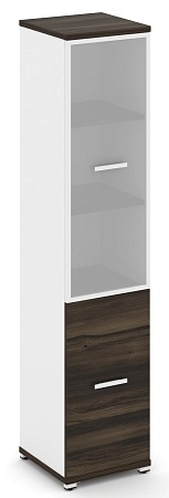 Шкаф одна узкая секция, 5 ниш (фасад ЛДСП  на 2 ниши + фасад стекло белое матовое в раме,  на 3 ниши) CN.STU-512 RM B/W