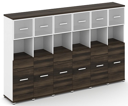 Шкаф шесть узких секций, 4 ниши (6 фасадов ЛДСП, 2 ниши + 6 фасадов стекло белое матовое в раме, 1 ниша) CN.STU-465 RM B/W