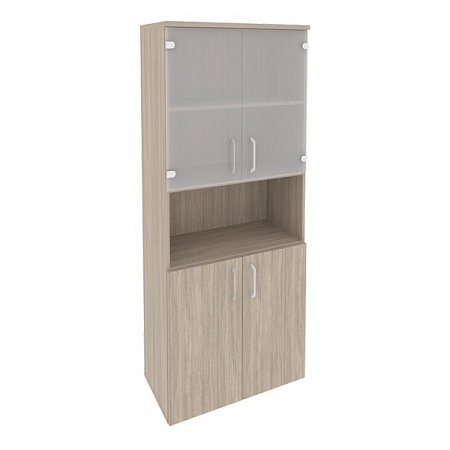 Шкаф высокий широкий (2 низких фасада ЛДСП + 2 низких фасада стекло) O.ST-1.4