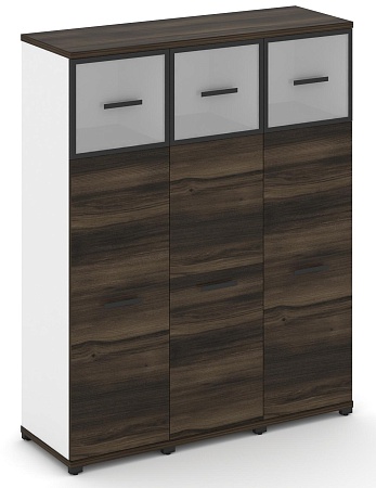 Шкаф три узкие секции, 4 ниши (3 фасада ЛДСП, 3 ниши + 3 фасада стекло белое матовое в раме, 1 ниша) CN.STU-434 RM B/W