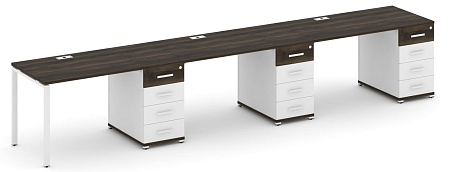 Рабочая станция на 3 места с тремя опорными тумбами CN.ORS-441 B/W