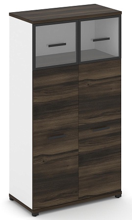 Шкаф две широкие секции, 4 ниши (2 фасада ЛДСП, 3 ниши + 2 фасада стекло прозрачное в раме, 1 ниша) CN.STS-414 RP B/W