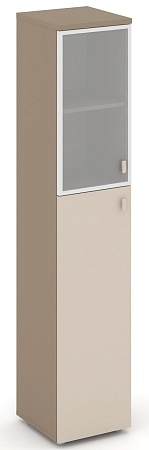 Шкаф высокий узкий левый (1 средний фасад ЛДСП + 1 низкий фасад стекло в раме сатин матовый) ES.SU-1.7R(L)