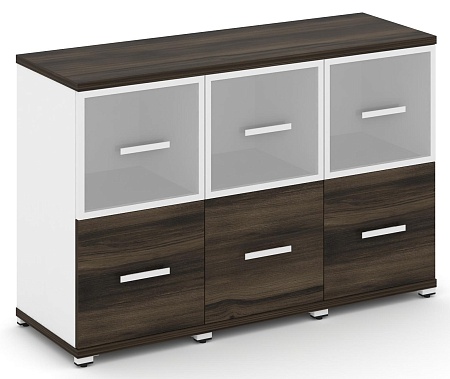 Шкаф три узкие секции, 2 ниши (3 фасада ЛДСП, 1 ниша + 3 фасада стекло белое матовое в раме, 1 ниша) CN.STU-232 RM B/W