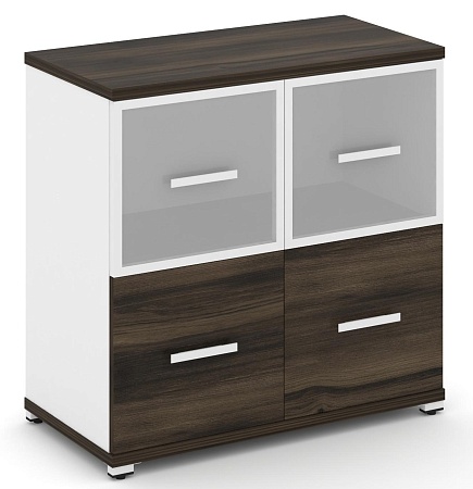 Шкаф две широкие секции, 2 ниши (2 фасада ЛДСП, 1 нишу + 2 фасада стекло белое матовое в раме, 1 ниша) CN.STS-212 RM B/W