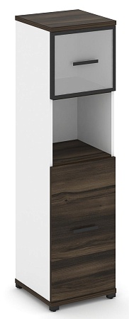 Шкаф одна узкая секция, 4 ниши (фасад ЛДСП, 2 ниши + фасад стекло белое матовое в раме, 1 ниша) CN.STU-415 RM B/W