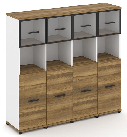 Шкаф четыре узкие секции, 4 ниши (4 фасада ЛДСП,  2 ниши + 4 фасада стекло прозрачное в раме,  1 ниша) CN.STU-445 RP B/W