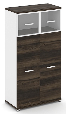 Шкаф две широкие секции, 4 ниши (2 фасада ЛДСП, 3 ниши + 2 фасада стекло прозрачное в раме, 1 ниша) CN.STS-414 RP B/W