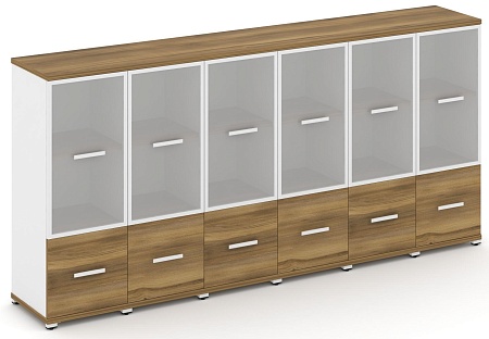 Шкаф шесть узких секций, 3 ниши (6 фасадов ЛДСП, 1 ниша + 6 фасадов стекло белое матовое, 2 ниши) CN.STU-362 RM B/W