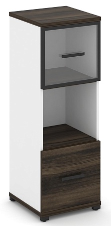 Шкаф одна узкая секция, 3 ниши (фасад ЛДСП, 1 ниша + фасад стекло прозрачное в раме, 1 ниша) CN.STU-315 RP B/W