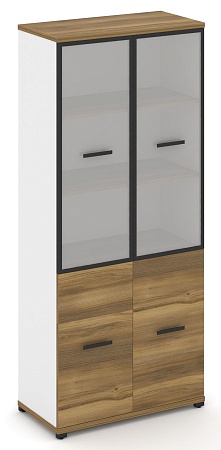 Шкаф одна широкая секция, 5 ниш (2 фасада ЛДСП, 2 ниши + 2 фасада стекло белое матовое в раме, 3 ниши) CN.STS-512 RM B/W