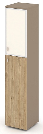 Шкаф высокий узкий правый (1 средний фасад ЛДСП + 1 низкий фасад стекло лакобель Satin в раме) ES.SU-1.7R(R) I/U