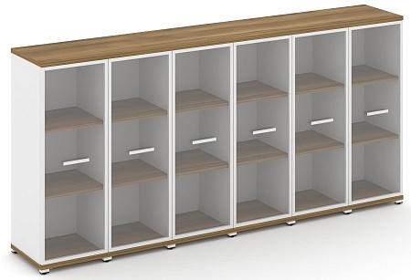 Шкаф шесть узких секций, 3 ниши (6 фасадов стекло прозрачное в раме, 3 ниши) CN.STU-366 RP B/W