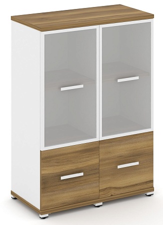 Шкаф две узкие секции, 3 ниши (2 фасада ЛДСП, 1 ниша + 2 фасада стекло белое матовое в раме, 2 ниши) CN.STU-322 RM B/W