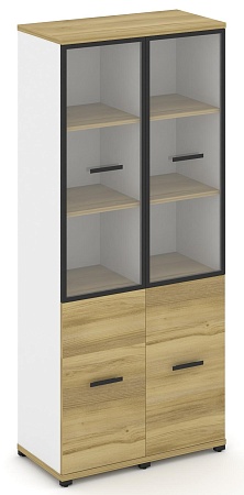 Шкаф две узкие секции, 5 ниш (Два фасада ЛДСП   2 ниши + два фасада стекло прозрачное в раме, 3 ниши) CN.STU-522 RP B/W