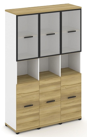 Шкаф три узкие секции, 5 ниш (3 фасада ЛДСП  2 ниши + 3 фасада стекло белое матовое в раме, 2 ниши) CN.STU-533 RM B/W