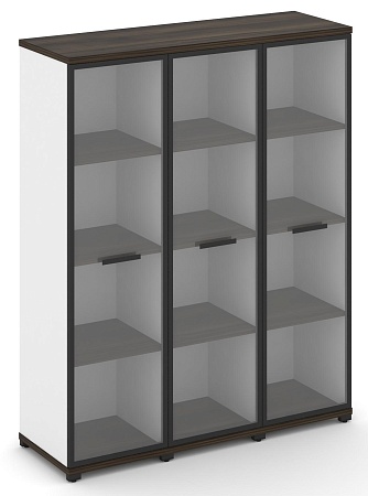 Шкаф три узкие секции, 4 ниши (3 фасада стекло прозрачное в раме, 4 ниши) CN.STU-436 RP B/W