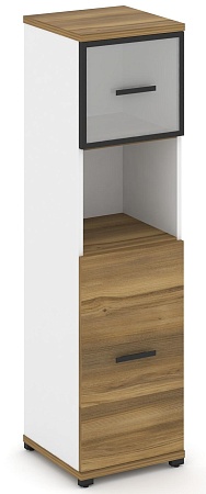 Шкаф одна узкая секция, 4 ниши (фасад ЛДСП, 2 ниши + фасад стекло белое матовое в раме, 1 ниша) CN.STU-415 RM B/W