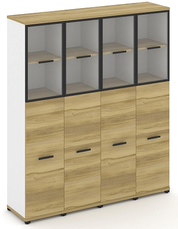 Шкаф четыре узкие секции, 5 ниш (4 фасада ЛДСП, 3 ниши + 4 фасада стекло прозрачное в раме,  2 ниши) CN.STU-545 RP B/W