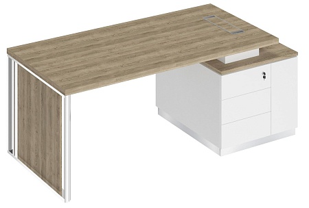 Стол руководителя на опорной тумбе с декоративной вставкой правый БР 111R